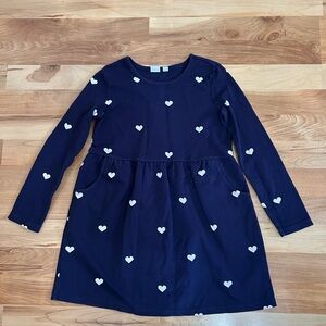 GAP Navy Dress with White Heart Print - Long Sleeve Casual Medium